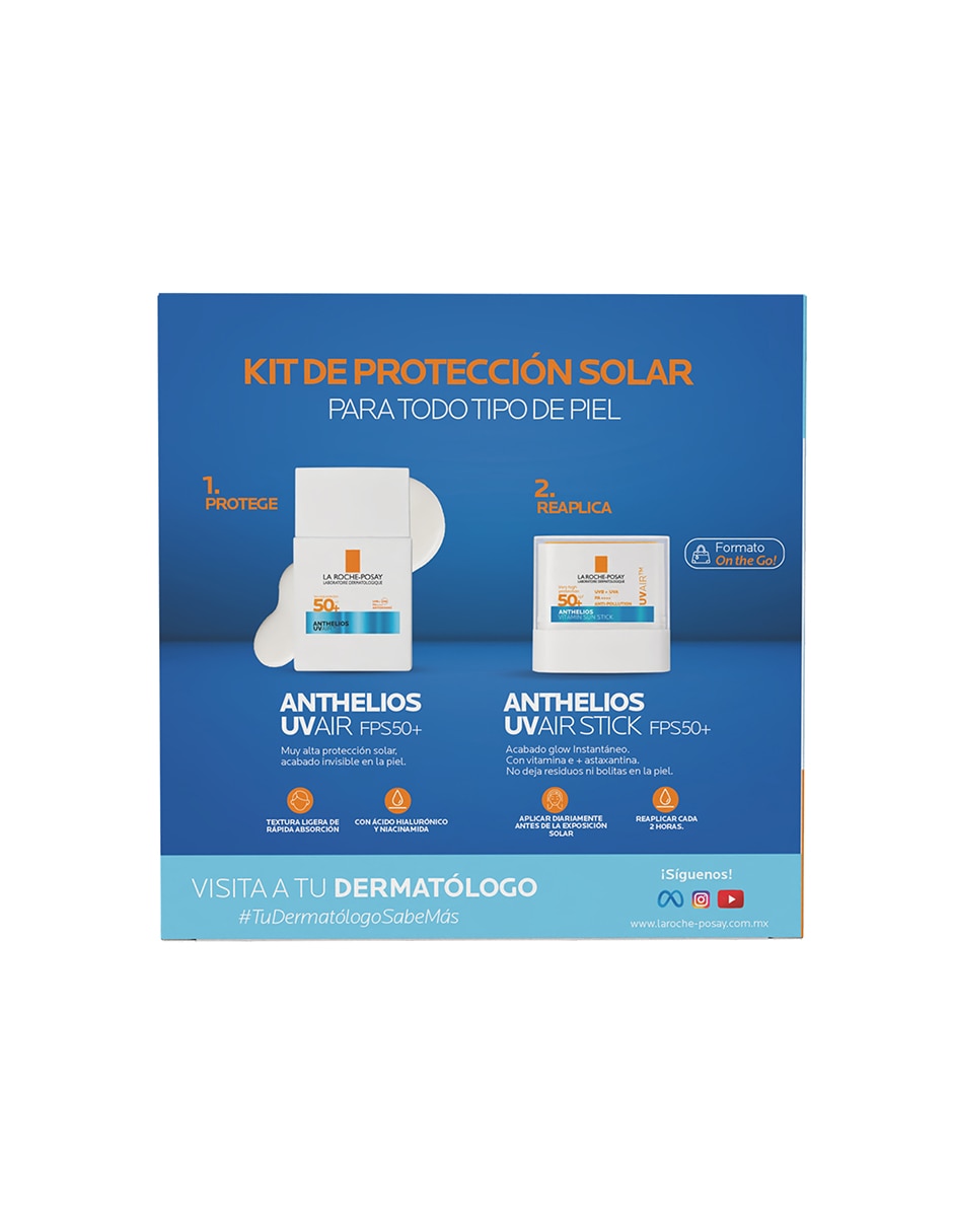 Kit de protector solar FPS 50+ Pack Anthelios UV Air + UV AIR Stick La Roche Posay Anthelios
